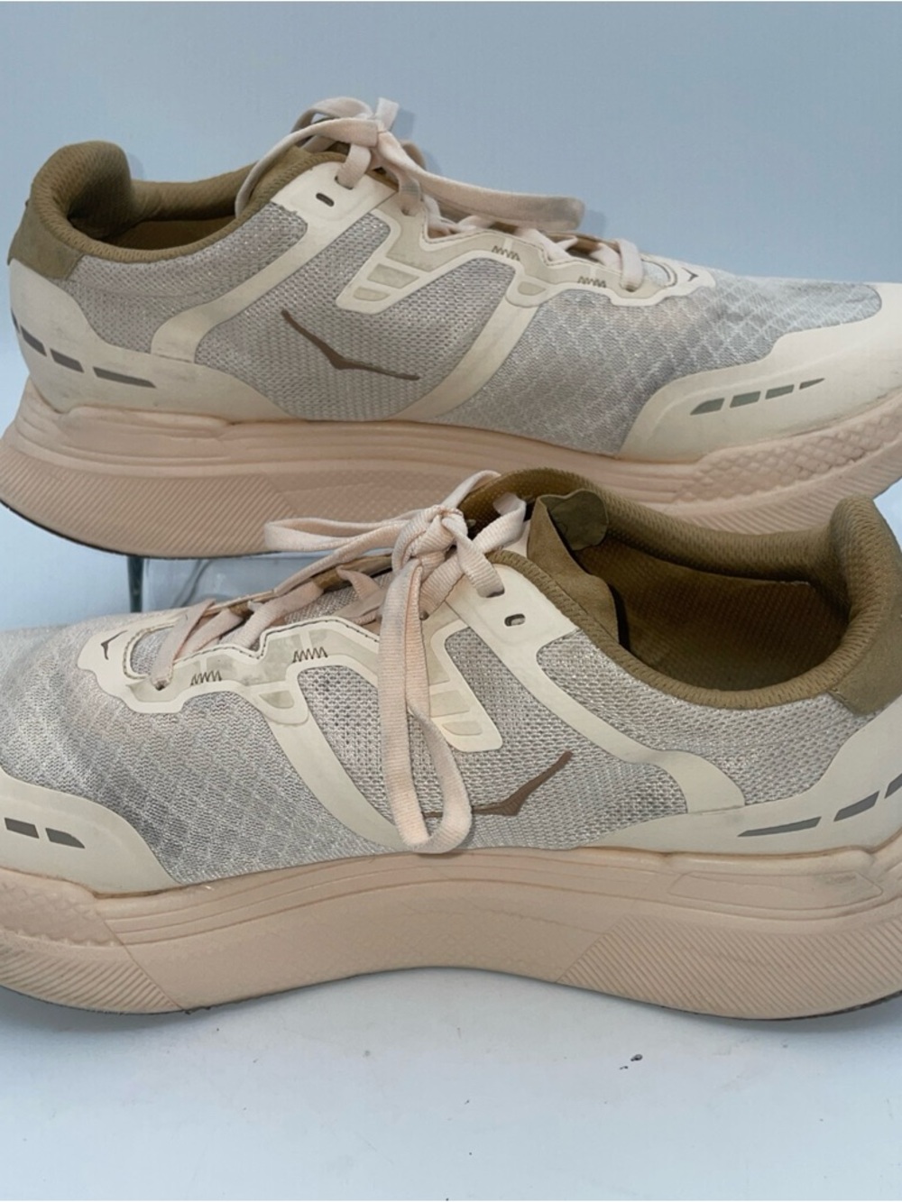 Hoka Men's Light Beige/Pale Pink Cushioned Running Shoes - Picture 2 of 11